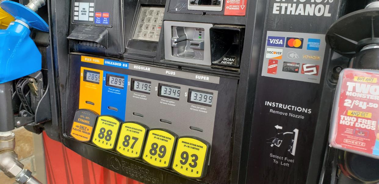 Gasoline prices are shown at the Sheetz on Raeford Road in Fayetteville, NC, on Tuesday, Aug. 16, 2022. The average price of gas in Cumberland County was $3.49 as of Wednesday, Aug. 17, 2022.