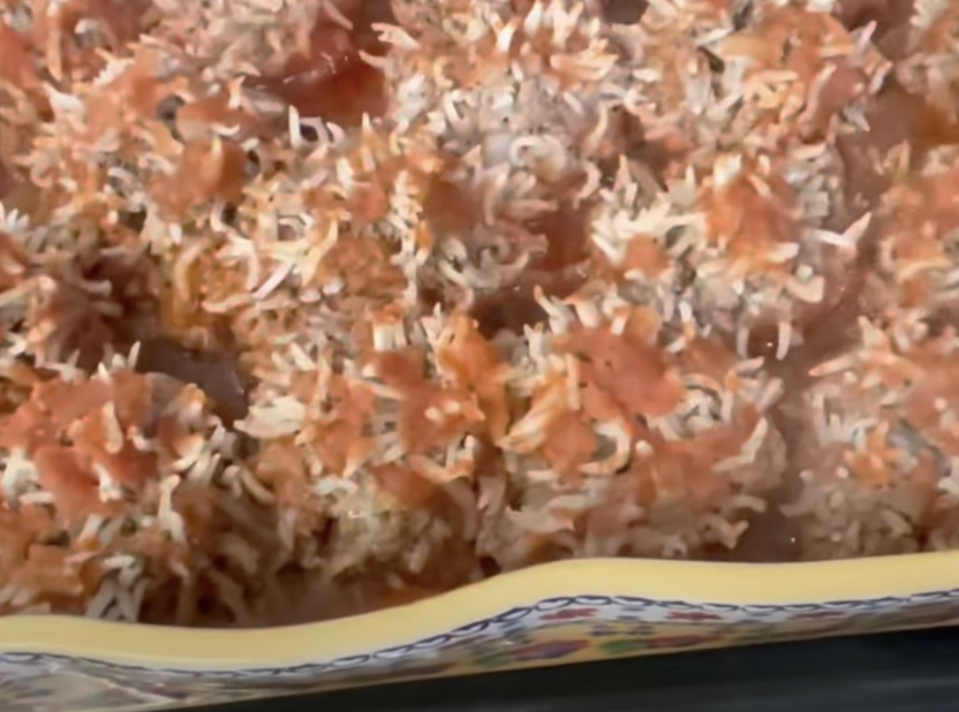 Porcupine meatballs in a casserole dish
