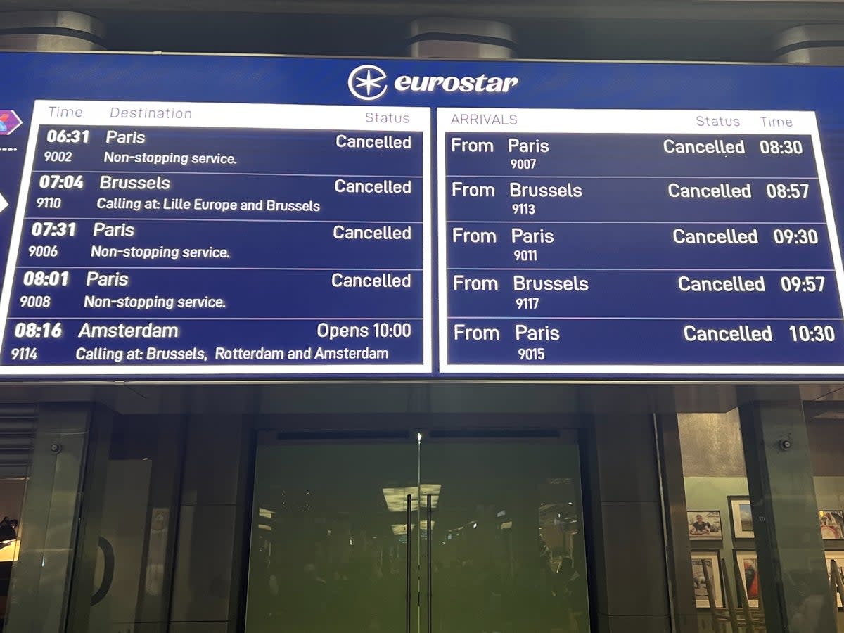 No way out: Departure screens at London St Pancras International on the morning of 30 December 2023  (Simon Calder)