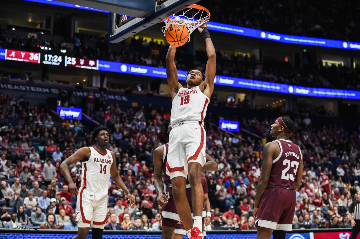 Noah Clowney and the Alabama Crimson Tide are the top overall seed in the NCAA tournament. (Photo by Carly Mackler/Getty Images)