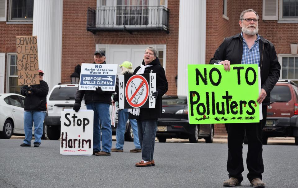 Sussex County residents protesting in Georgetown in advance of a public hearing considering Allen Harim Foods LLC's plans to debone chickens at a former pickle plant near Millsboro in 2018.
