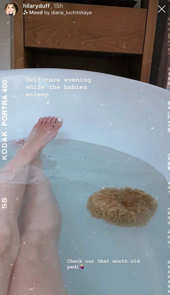 Hilary Duff shared her favourite bath time products on Instagram. (Image via Instagram). 