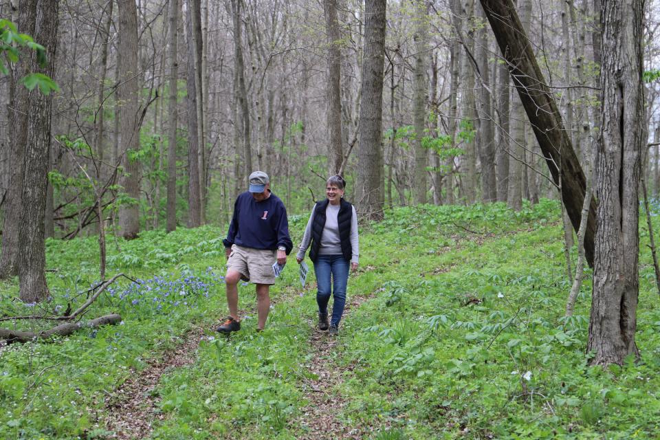 A couple enjoying the trail at the annual Wildflower Celebration in 2022, an event hosted by The Red-tail Land Conversancy in Muncie, Ind.. The nonprofit expects wildflower enthusiasts from all over the region to converge Sunday, May 7, 2023, for this year's event.