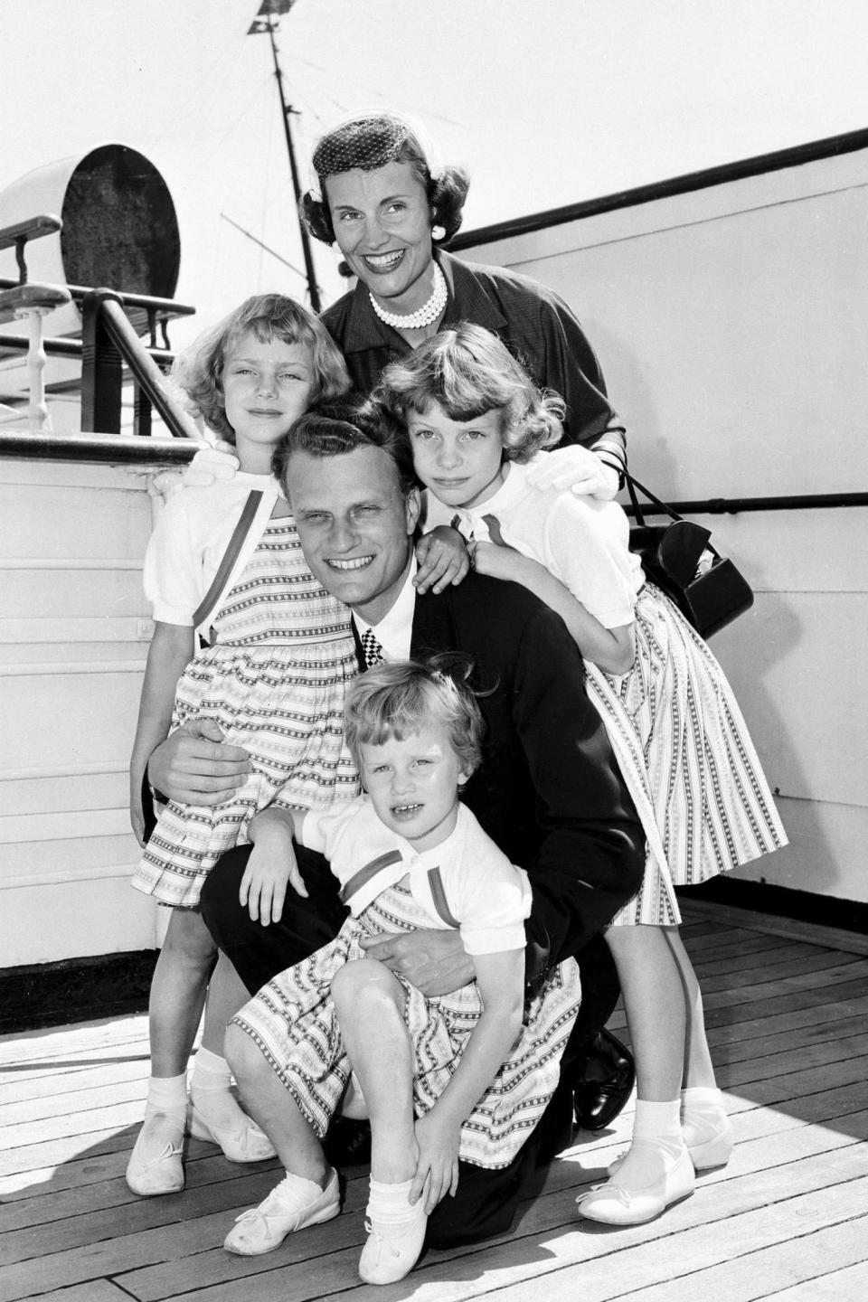 Billy Graham with his his wife, Ruth, and their three daughters (AP)