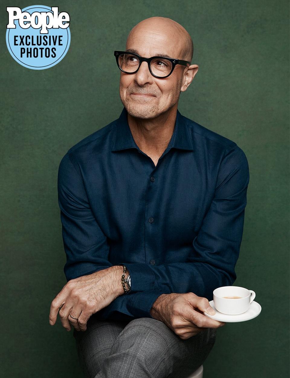 Stanley Tucci photographed at a studio in London on February, 23 2022