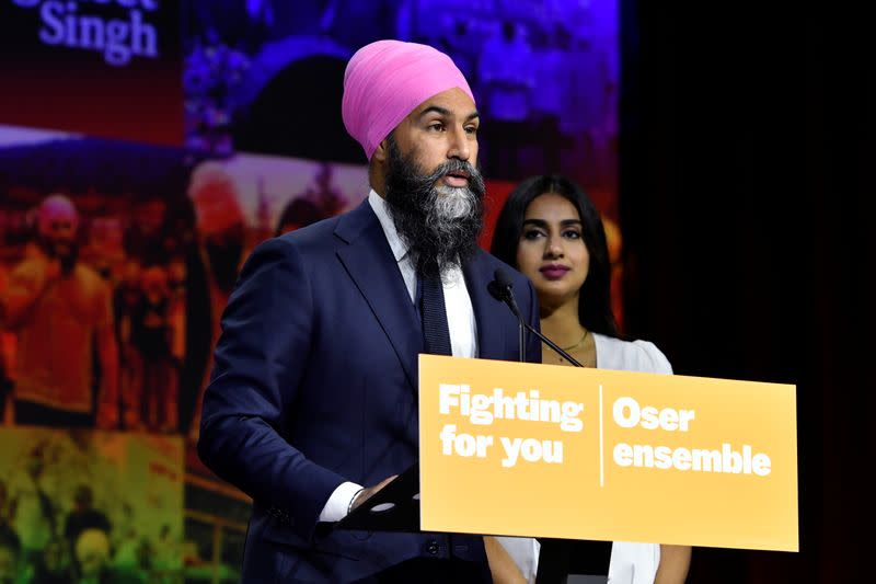 New Democratic Party (NDP) leader Jagmeet Singh on election night in Vancouver