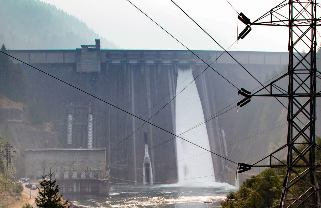 Detroit Dam southeast of Salem on the North Santiam River provides hydropower and flood risk management but also blocks fish passage. (U.S. Army Corps of Engineers)