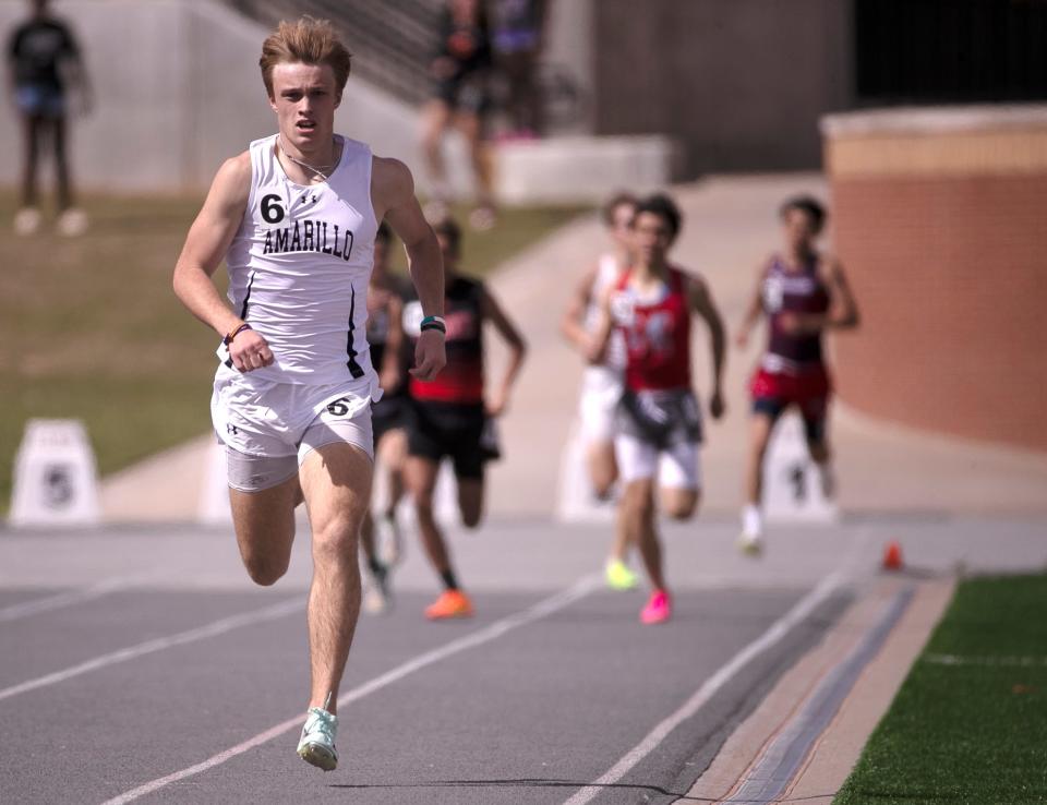 Amarillo High's Adam Burlison competes in the 800 meters during the Districts 3/4-5A area track and field meet, Friday, April 12, 2024, at Lowrey Field.