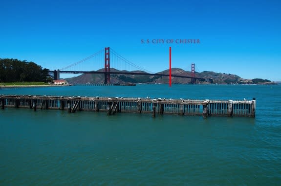 A modern view of the Golden Gate and the City of Chester's approximate location.