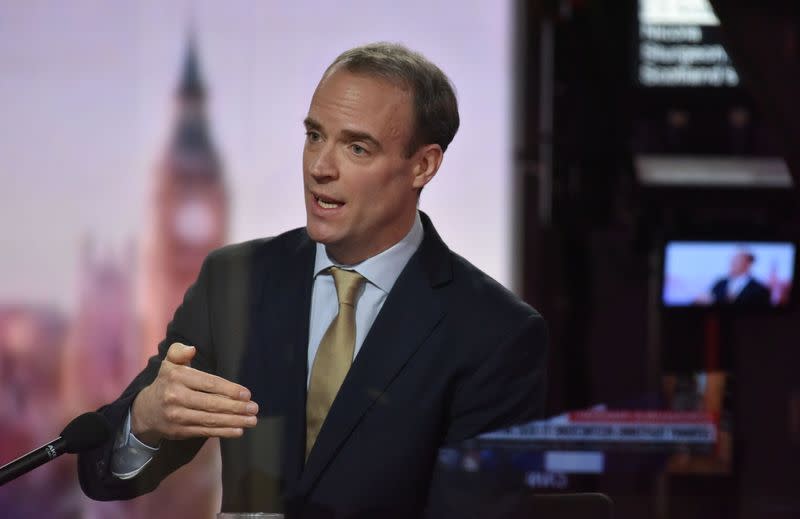 Britain's Foreign Affairs Secretary Dominic Raab appears on BBC TV's The Andrew Marr Show, in London