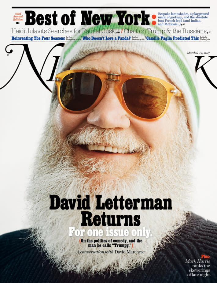 Letterman is on the cover of this week's New York magazine (NYMag)