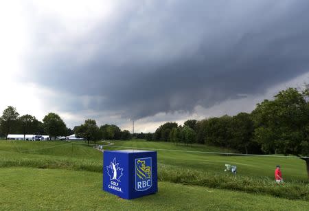 Jul 27, 2017; Oakville, Ontario, CAN; A storm cell approaches and suspends play during the first round of the RBC Canadian Open golf tournament at Glen Abbey Golf Club. Mandatory Credit: Eric Bolte-USA TODAY Sports