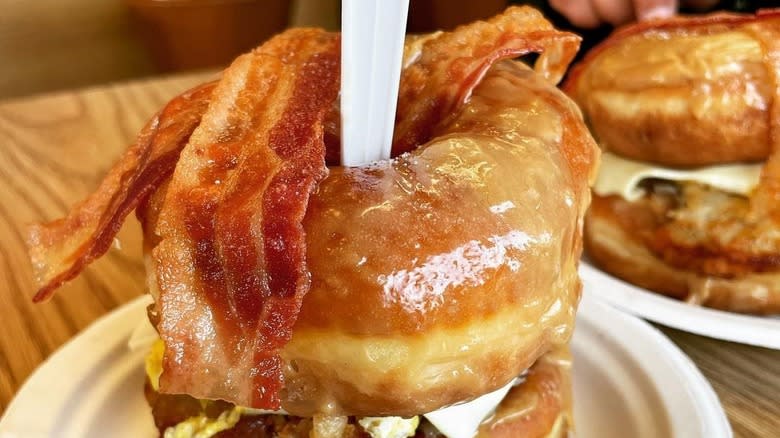 donut sandwich with bacon