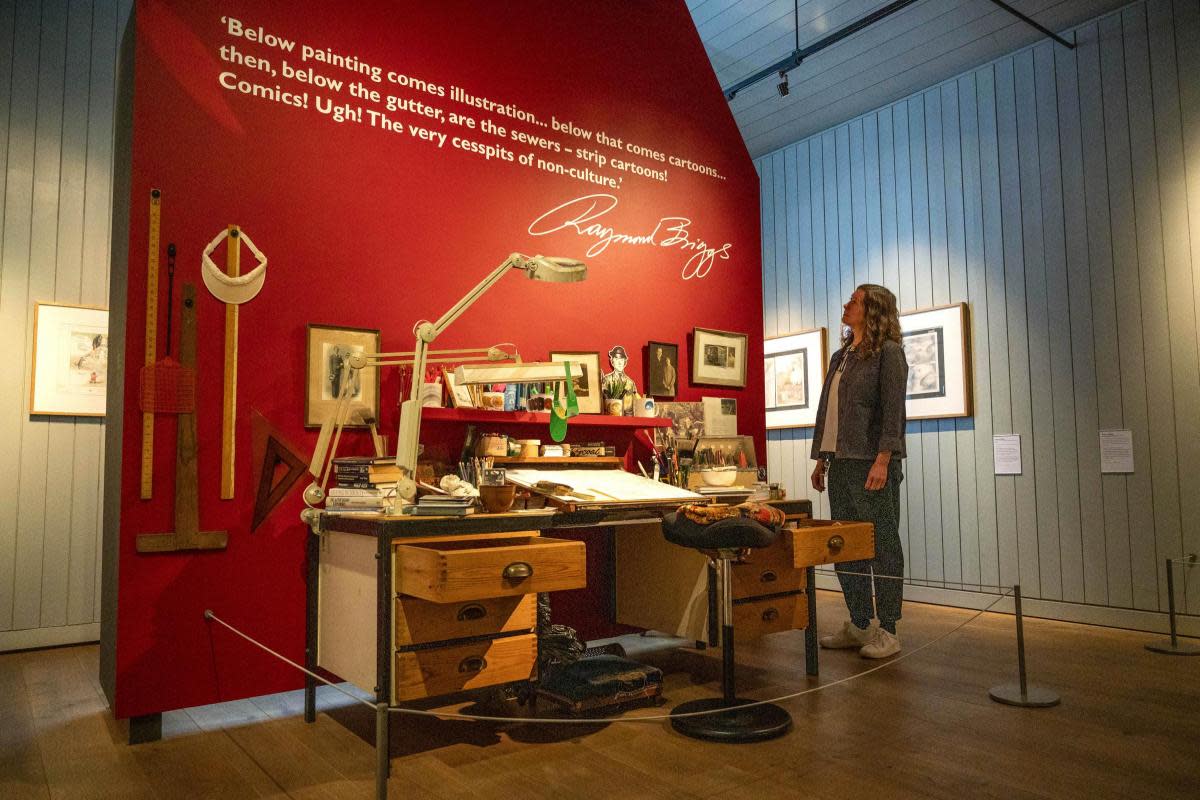 Raymond Briggs' writing and drawing desk which he used for more than 40 years is on display <i>(Image: Simon Dack)</i>