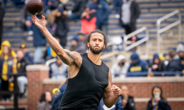 Colin Kaepernick throwing at Michigan.