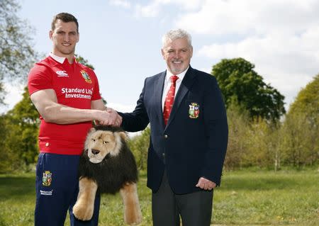 Britain Rugby Union - British & Irish Lions squad announcement for the 2017 tour to New Zealand - Hilton London Syon Park - 19/4/17 British & Irish Lions captain Sam Warburton poses with head coach Warren Gatland after the squad announcement Action Images via Reuters / Paul Childs Livepic