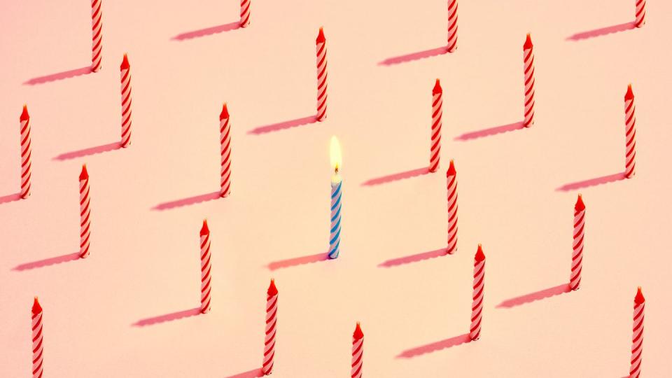 red candles with a blue one in the center