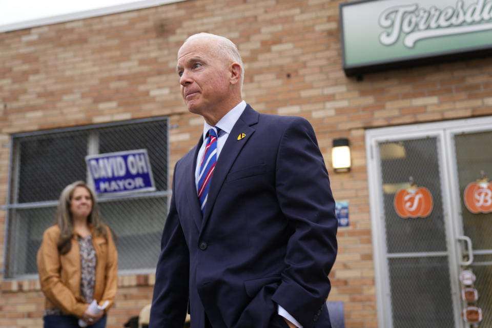 Daniel McCaffery, Democratic candidate for Pennsylvania Supreme Court judge, departs from his polling place after casting a ballot in Philadelphia, Tuesday, Nov. 7, 2023. (AP Photo/Matt Rourke)