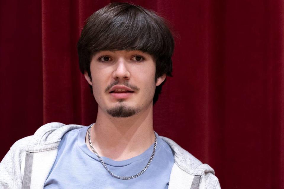 Recent Harlan County High School graduate Caleb Johnson is photographed at the school in Harlan, Ky., on Wednesday, May 8, 2024.