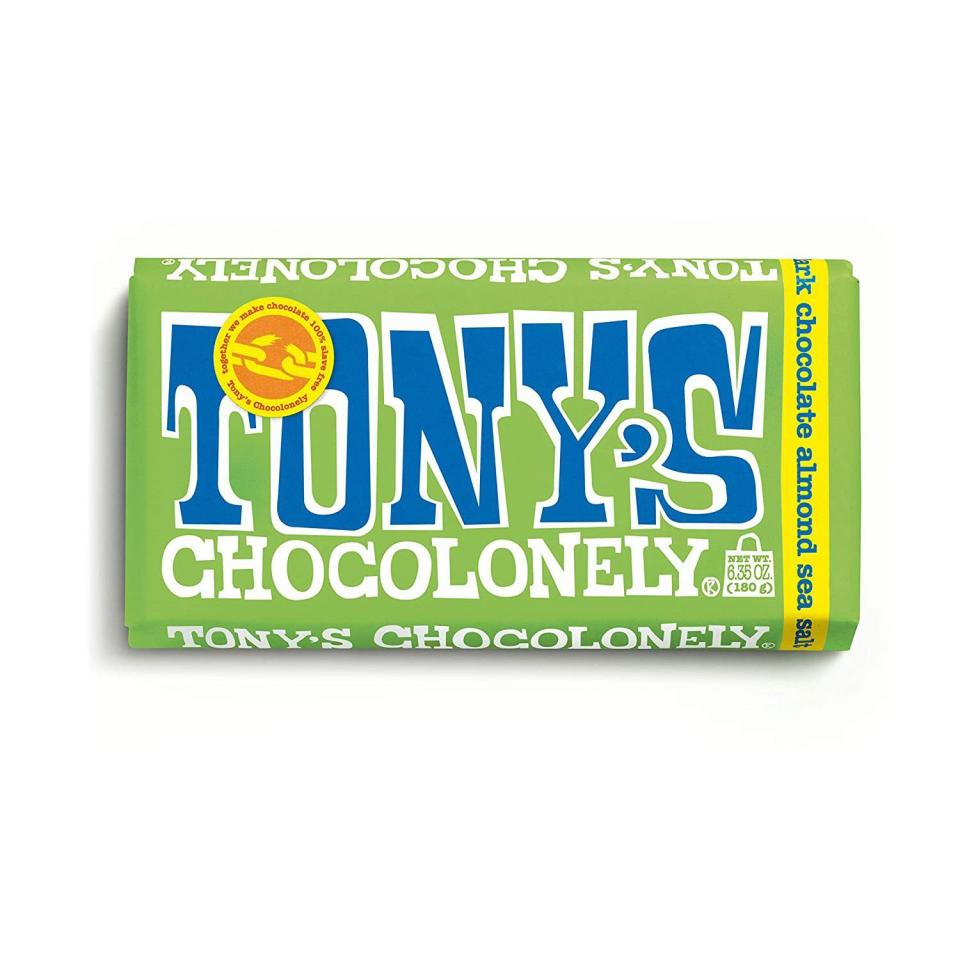 6) Tony’s Chocolonely Dark Chocolate Bar with Almonds