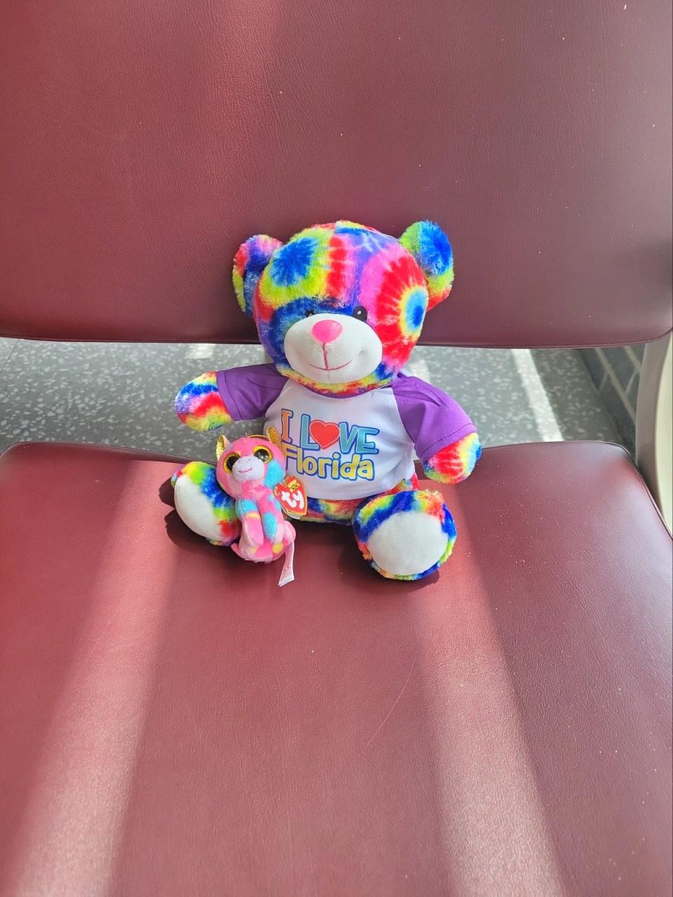 The teddy bear, wearing a "I love Florida" T-shirt, and a cat were found on July 10 at the Hagerstown Regional Airport.