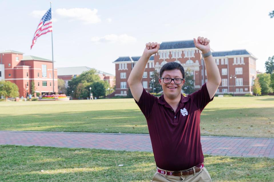 Spencer Kirkpatrick shows his school spirit. He was elected homecoming king at Mississippi State University Tuesday, Oct.  8, 2019.