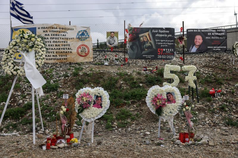 Memorial service at the crash site, to mark a year from Greece's deadliest train crash, in Tempi