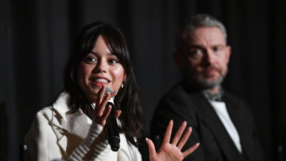 Jenna Ortega and Martin Freeman at the Miller's Girl premiere