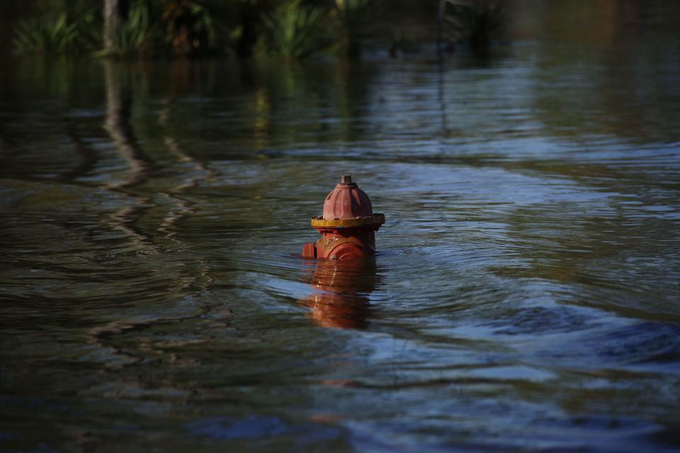 A fire hydrant submerged in floodwaters after Hurricane Delta made landfall in Louisiana. Photographer: Bloomberg Creative Photos/Bloomberg Creative Collection