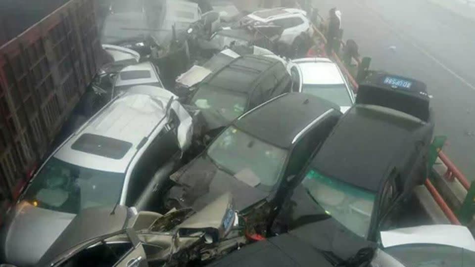 Thirty-three vehicles were smashed up in the morning rush-hour pile-up. Photo: Weibo