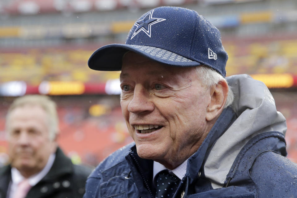 Jerry Jones is engaging in a spirited attack on NFL commissioner Roger Goodell. (AP) 