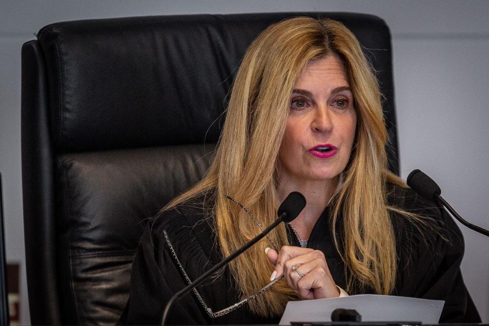 Judge Daliah Weiss speaks to potential jurors during voir dire in her courtroom in the murder and sexual battery case against Richard Lange at the Palm Beach County Courthouse in West Palm Beach, Fla., on January 30, 2023. Lange is charged with the sexual assault and murder of 78-year-old Mildred Matheny in 1985.