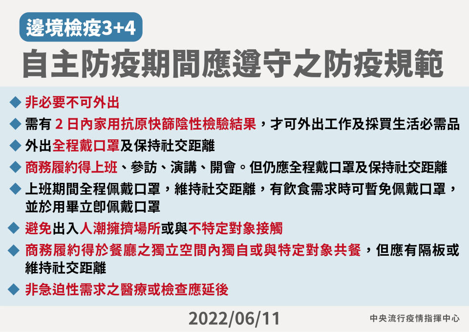 入境檢疫從6/15起，縮短為3+4。（圖／指揮中心提供）