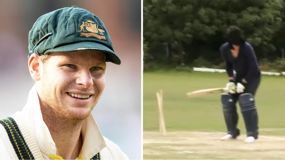 Steve Smith (pictured left) took a crack at Kevin Pietersen (pictured right) after the Englishman posted an old video of him batting blindfolded. (Images: Getty Images/@KP24)