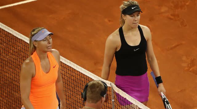 Sharapova and Bouchard in Madrid. Image: Getty