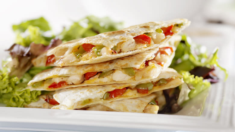 colorful quesadillas on white plate 