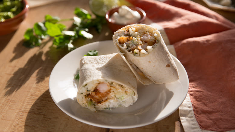 shrimp burrito on white dish 