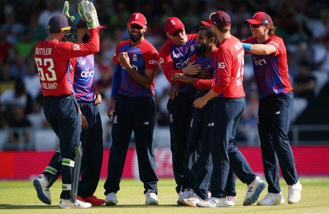 England celebrate a wicket