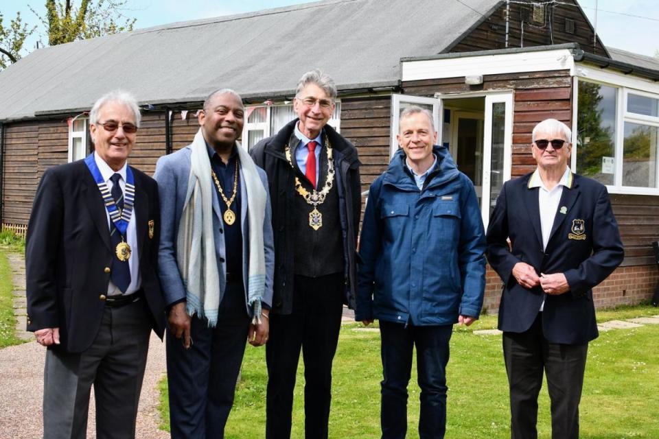 Councillor Tony Page, the Mayor of Reading, and Matt Rodda, the Labour MP for Reading East at the Bohemian Bowls Club on De Montford Island on the River Thames. Credit: Office of Matt Rodda MP