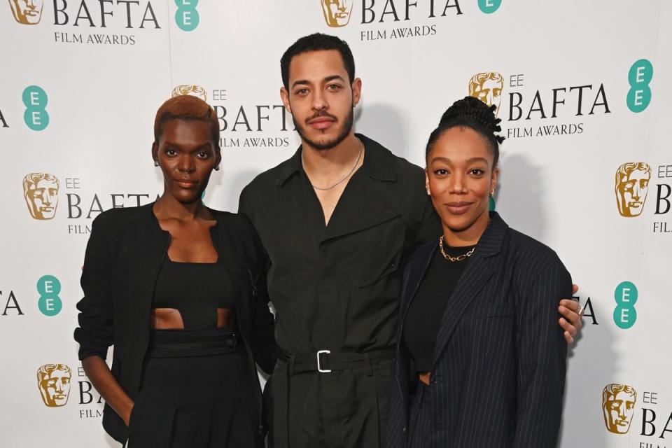 Ackie is nominated for the Rising Star Award at Sunday’s BAFTAs. Pictured with fellow nominees Shelia Atim and Daryl McCormack (Dave Benett)