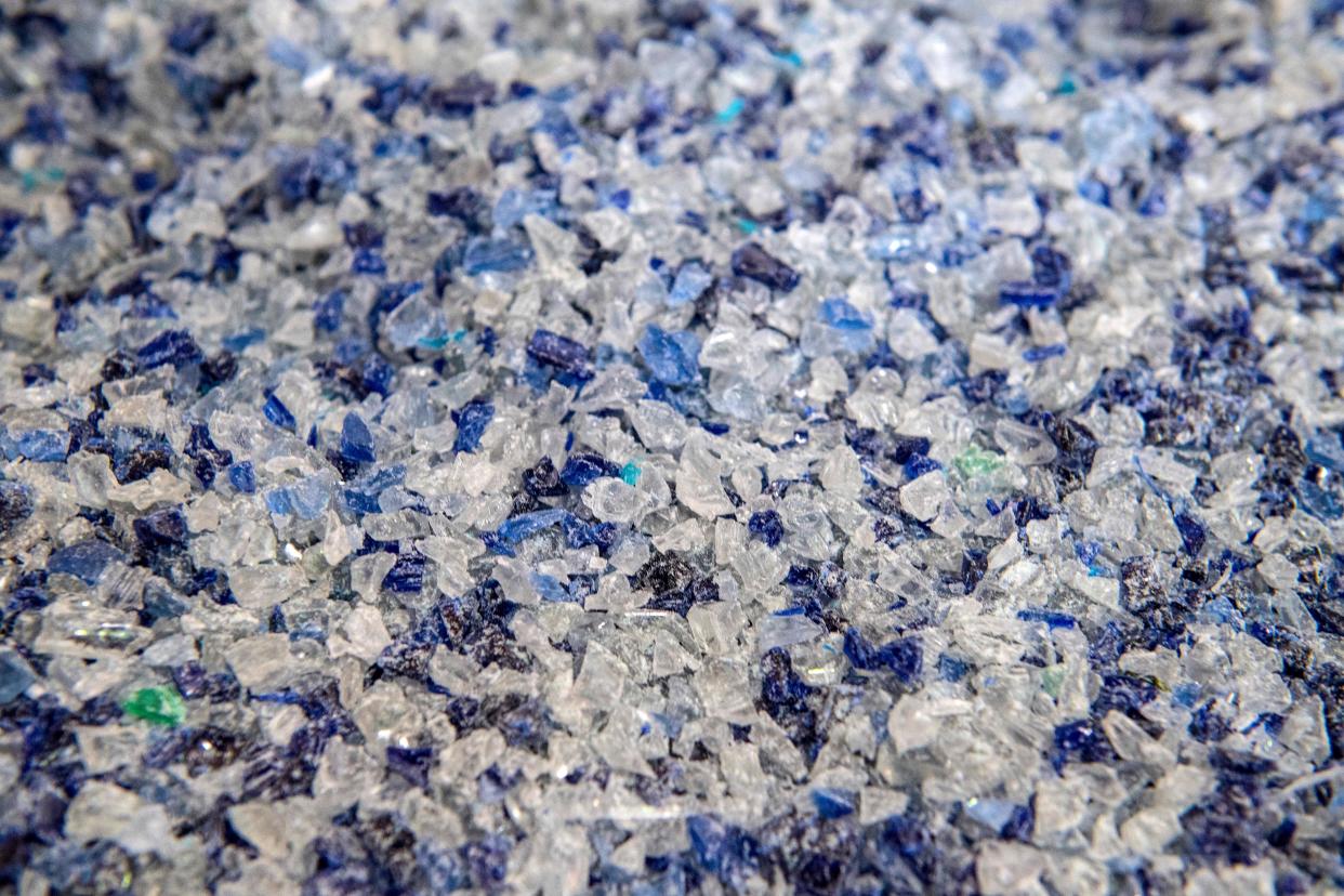View of nurdles -or plastic pellets- before being turned into new products, at a warehouse in southern Santiago, on August 21, 2019. - Countries as diverse as Chile and Panama are searching creative solutions to give the plastic a second use or prevent it to end up in the sea. (Photo by Martin BERNETTI / AFP)        (Photo credit should read MARTIN BERNETTI/AFP via Getty Images)