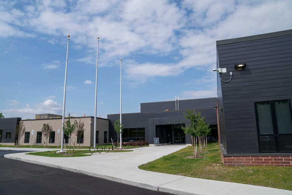 The exterior of the Pope Francis Center Bridge Housing Campus on Detroit's west side on Wednesday, May 22, 2024. The center is projected to open in late June.