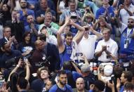 Apr 9, 2019; Dallas, TX, USA; Dallas Mavericks forward Dirk Nowitzki (41) reacts after the game against the Phoenix Suns at American Airlines Center. Mandatory Credit: Kevin Jairaj-USA TODAY Sports