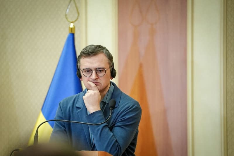 Dmytro Kuleba, Ukraine's Foreign Minister, attends a joint press conference with Annalena Baerbock (not pictured), Germany's Foreign Minister. Kay Nietfeld/dpa