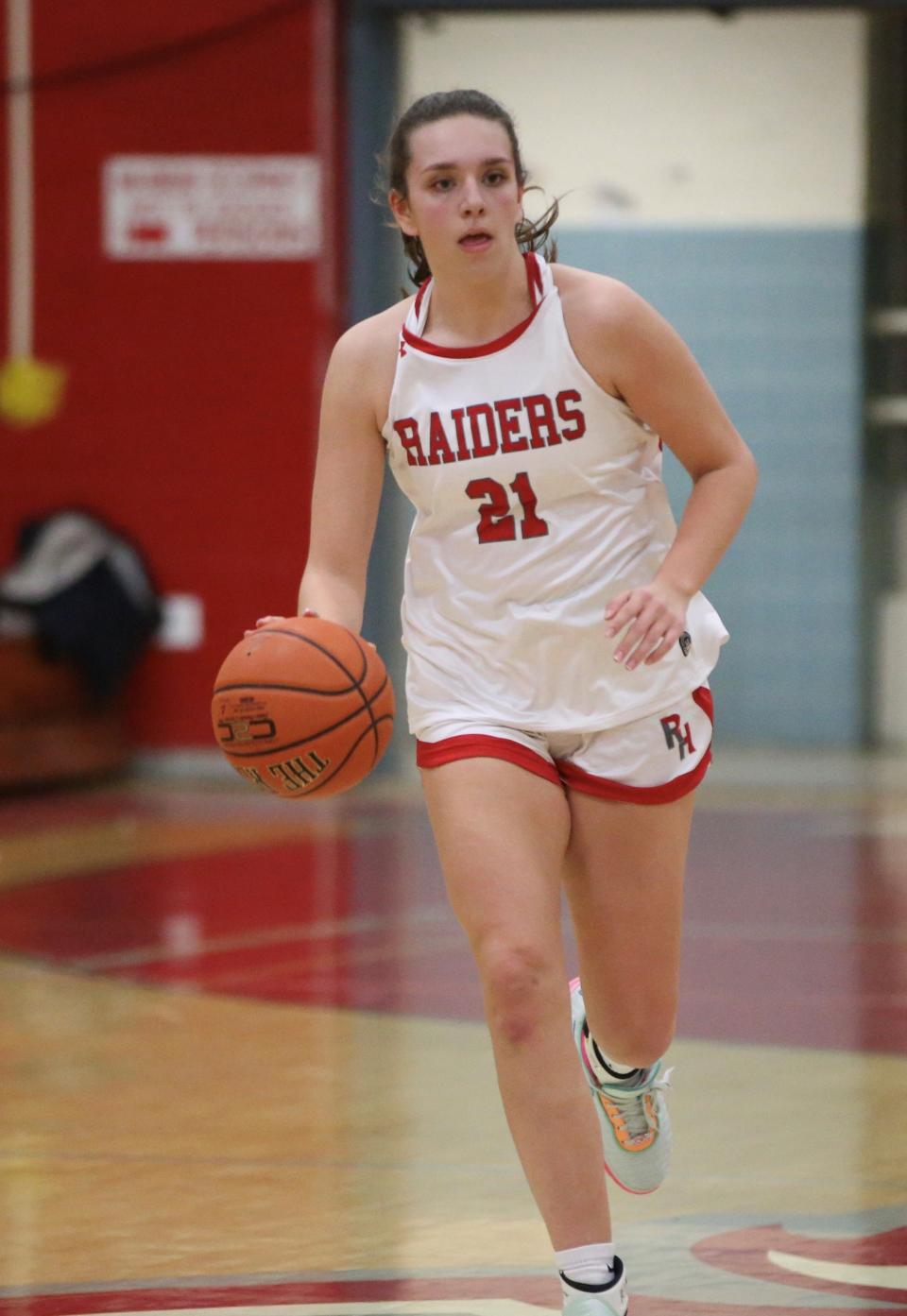 Emilie Kent, photographed during a Feb. 10, 2023 game, led the Red Hook girls basketball team to a win over Millbrook on Thursday.