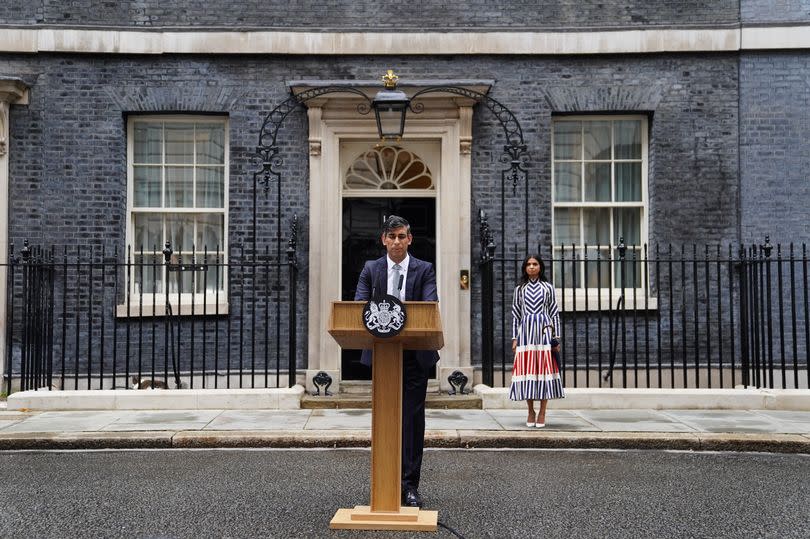 Outgoing Conservative Prime Minister Rishi Sunak gives a speech in Downing Street, London, following his party's landslide defeat to the Labour Party in the 2024 General Election. Picture date: Friday July 5, 2024.