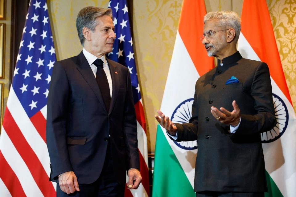 US secretary of state Antony Blinken (L) meets India’s external affairs minister S. Jaishankar, ahead of the India-US ‘2+2’ ministerial dialogue (POOL/AFP via Getty Images)