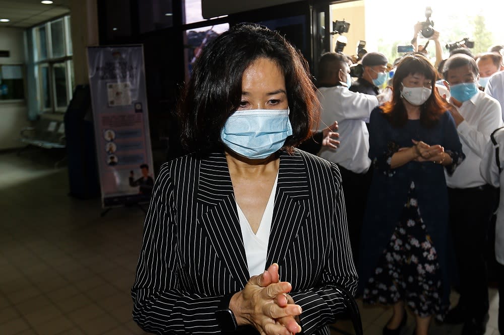 Lim Guan Eng's wife, Betty Chew, arrives at the Butterworth courthouse August 11, 2020. — Picture by Sayuti Zainudin