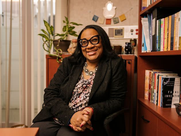 Helena Grant, Director of Midwifery at Woodhull Hospital, poses for a portrait in her office.