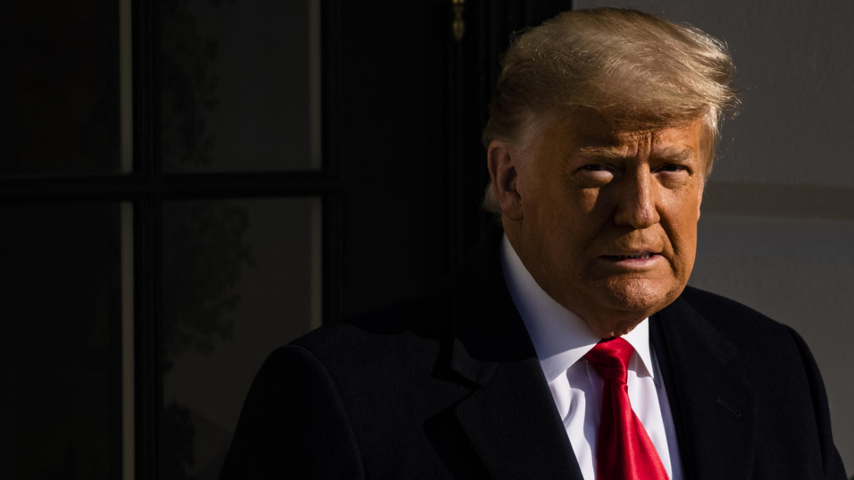 U.S. President Donald Trump departs the White House in Washington, D.C., U.S., on Tuesday, Jan. 12, 2021. (Samuel Corum/Bloomberg via Getty Images)